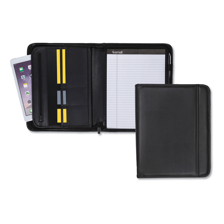 Professional Zippered Pad Holder, Pockets/slots, Writing Pad, Black - SAM70820