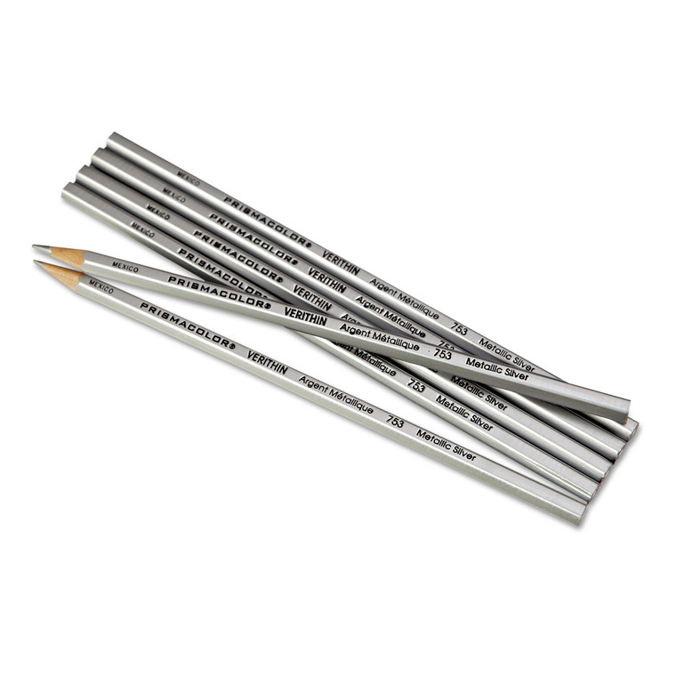 Verithin Smear-Proof Colored Pencils, 2 Mm, Metallic Silver Lead, Metallic Silver Barrel, Dozen - SAN02460