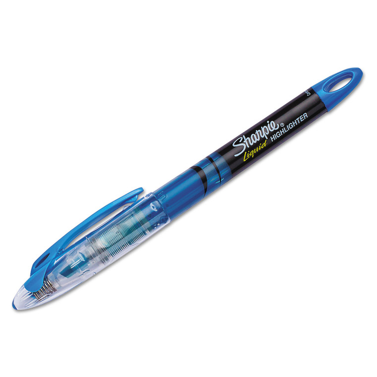 Liquid Pen Style Highlighters, Fluorescent Blue Ink, Chisel Tip, Blue/black/clear Barrel, Dozen - SAN1754467