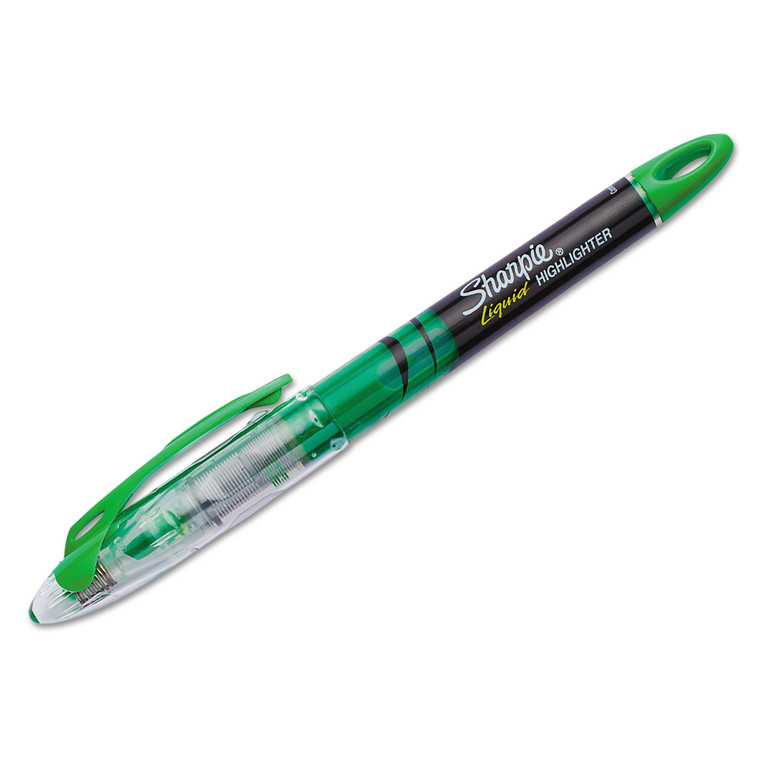 Liquid Pen Style Highlighters, Fluorescent Green Ink, Chisel Tip, Green/black/clear Barrel, Dozen - SAN1754468