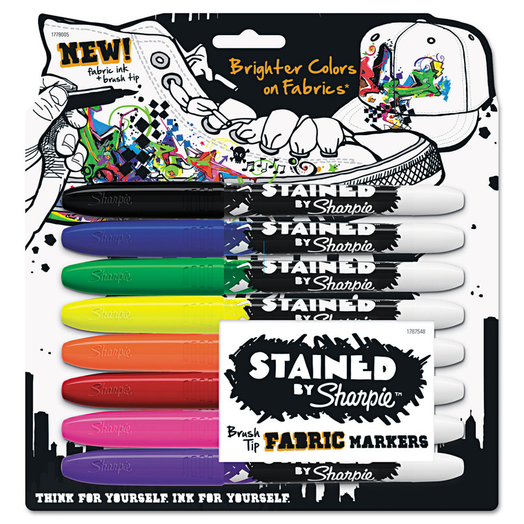 Stained Fabric Markers, Medium Brush Tip, Assorted Colors, 8/pack - SAN1779005
