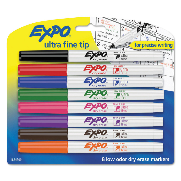 Low-Odor Dry-Erase Marker, Extra-Fine Needle Tip, Assorted Colors, 8/set - SAN1884309
