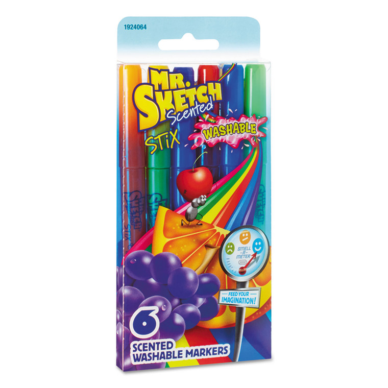 Washable Marker Stixs, Extra-Fine 0.8 Mm Bullet Tip, Assorted Colors, 6/set - SAN1924064