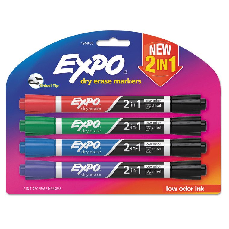 2-In-1 Dry Erase Markers, Fine/broad Chisel Tips, Assorted Primary Colors, 4/pack - SAN1944655