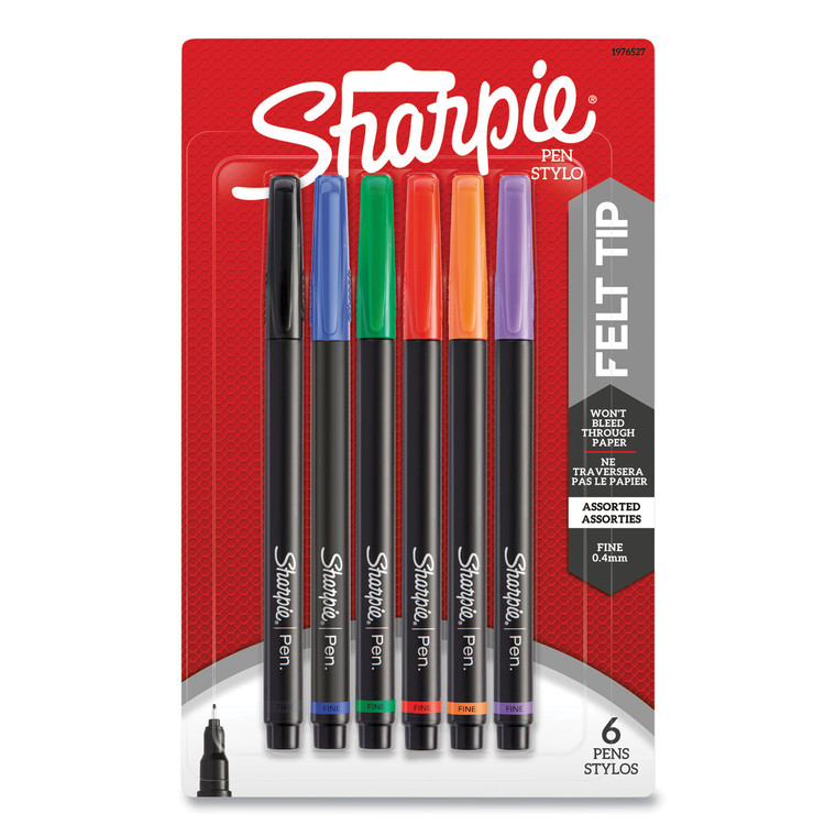 Water-Resistant Ink Porous Point Pen, Stick, Fine 0.4 Mm, Assorted Ink And Barrel Colors, 6/pack - SAN1976527