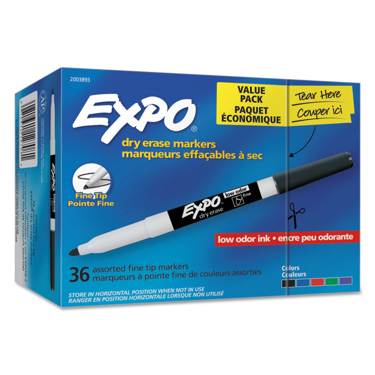 Low-Odor Dry Erase Marker Office Value Pack, Fine Bullet Tip, Assorted Colors, 36/pack - SAN2003893