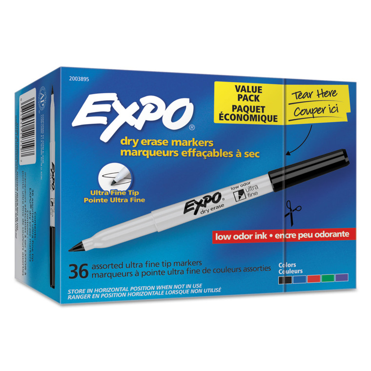 Low-Odor Dry Erase Marker Office Value Pack, Extra-Fine Needle Tip, Assorted Colors, 36/pack - SAN2003895