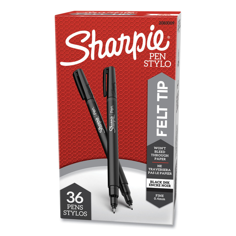 Water-Resistant Ink Porous Point Pen Value Pack, Stick, Fine 0.4 Mm, Black Ink, Black Barrel, 36/pack - SAN2083009