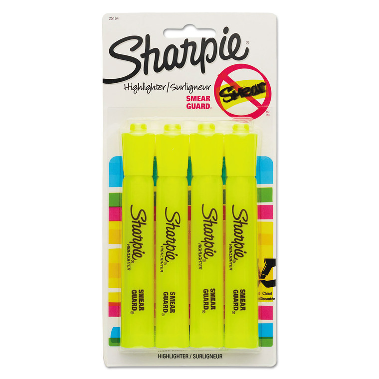 Tank Style Highlighters, Fluorescent Yellow Ink, Chisel Tip, Yellow Barrel, 4/set - SAN25164PP