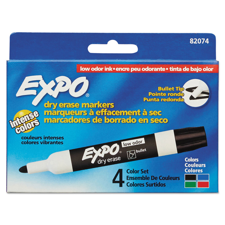 Low-Odor Dry-Erase Marker, Medium Bullet Tip, Assorted Colors, 4/set - SAN82074