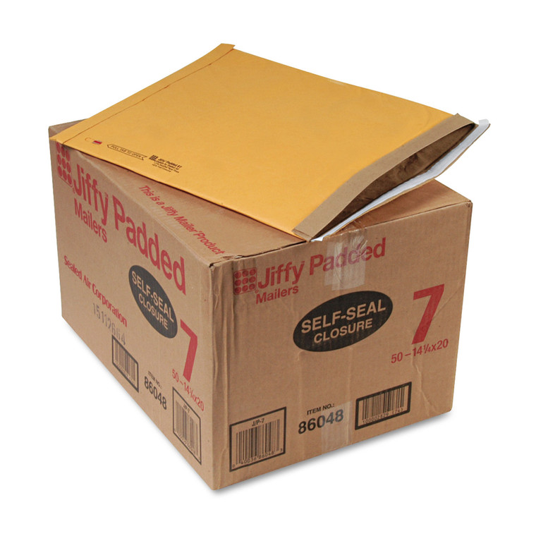 Jiffy Padded Mailer, #7, Paper Lining, Self-Adhesive Closure, 14.25 X 20, Natural Kraft, 50/carton - SEL64542