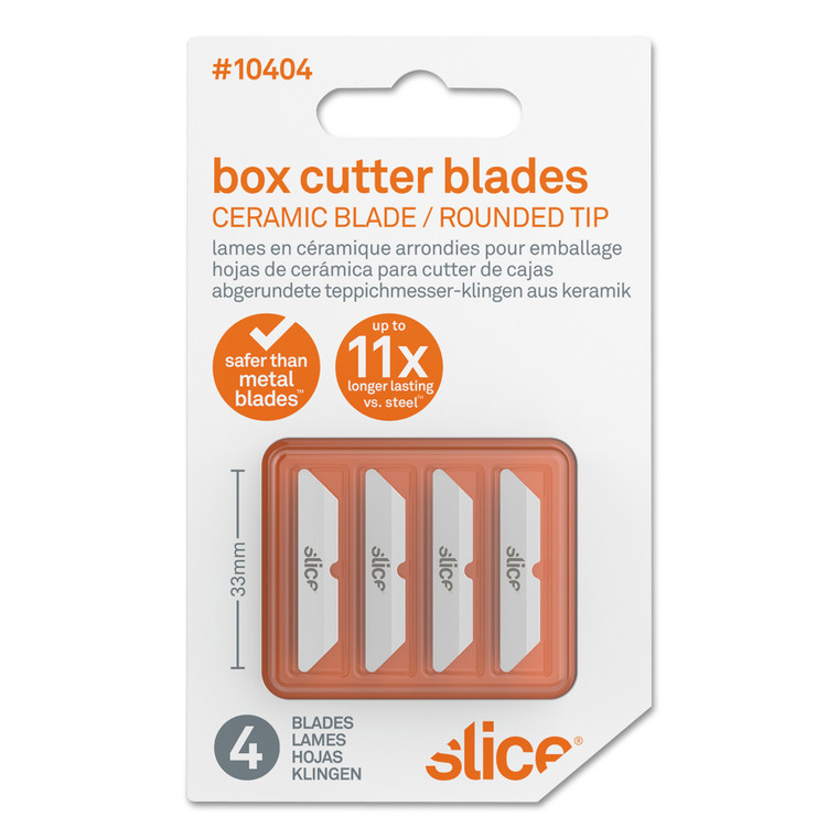 Safety Box Cutter Blades, Rounded Tip, Ceramic Zirconium Oxide, 4/pack - SLI10404