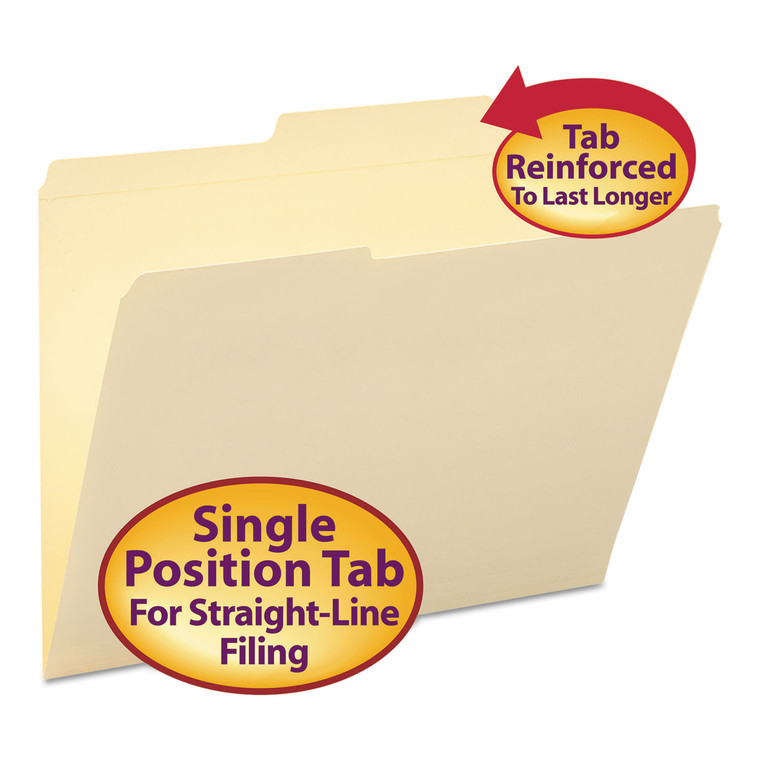 Reinforced Guide Height File Folders, 2/5-Cut 2-Ply Tab, Right Of Center, Letter Size, Manila, 100/box - SMD10376