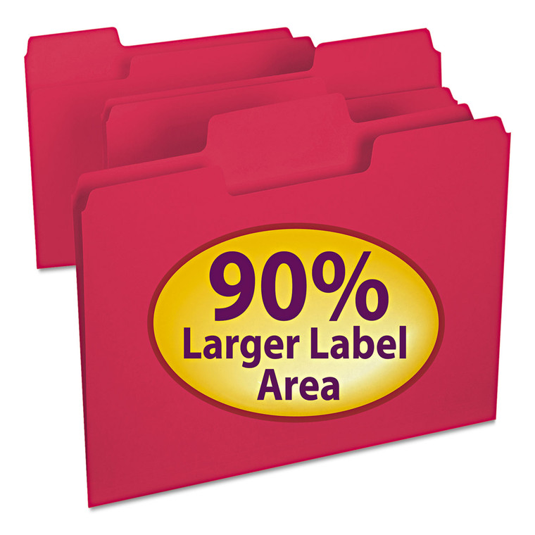 Supertab Colored File Folders, 1/3-Cut Tabs, Letter Size, 11 Pt. Stock, Red, 100/box - SMD11983
