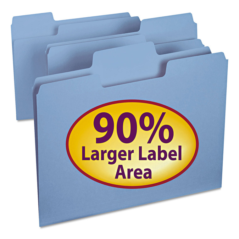 Supertab Colored File Folders, 1/3-Cut Tabs, Letter Size, 11 Pt. Stock, Blue, 100/box - SMD11986