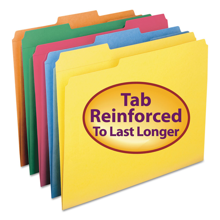 Reinforced Top Tab Colored File Folders, 1/3-Cut Tabs, Letter Size, Assorted, 100/box - SMD11993