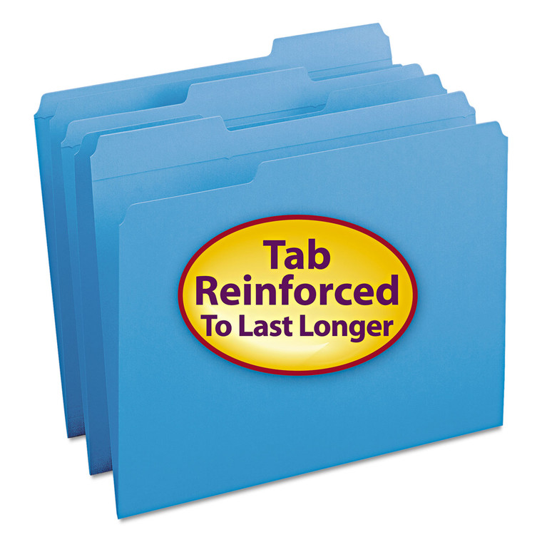 Reinforced Top Tab Colored File Folders, 1/3-Cut Tabs, Letter Size, Blue, 100/box - SMD12034