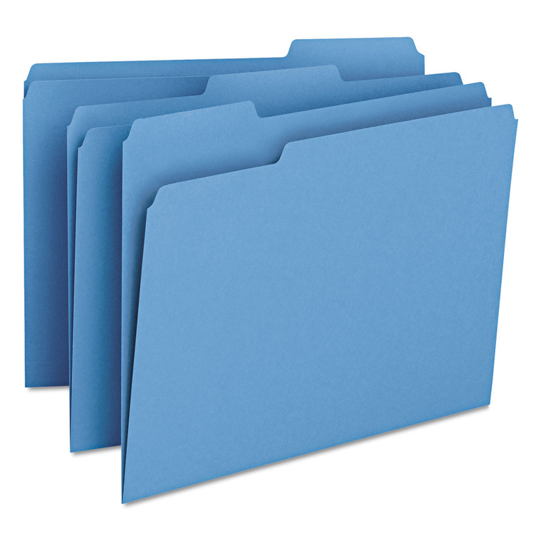 Colored File Folders, 1/3-Cut Tabs, Letter Size, Blue, 100/box - SMD12043