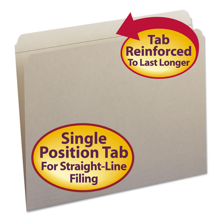 Reinforced Top Tab Colored File Folders, Straight Tab, Letter Size, Gray, 100/box - SMD12310