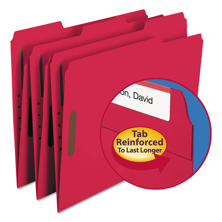 Top Tab Colored 2-Fastener Folders, 1/3-Cut Tabs, Letter Size, Red, 50/box - SMD12740