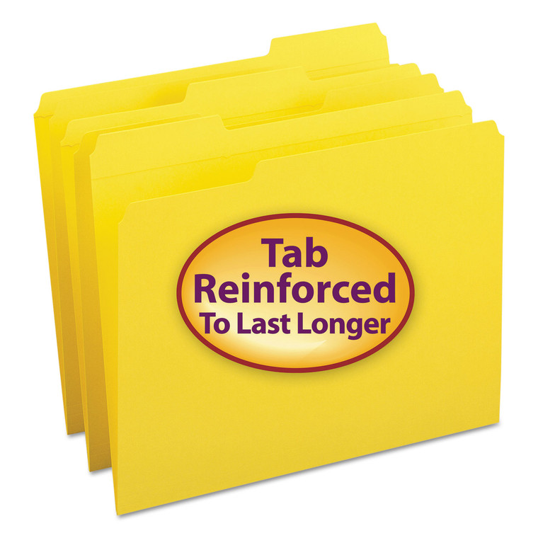 Reinforced Top Tab Colored File Folders, 1/3-Cut Tabs, Letter Size, Yellow, 100/box - SMD12934