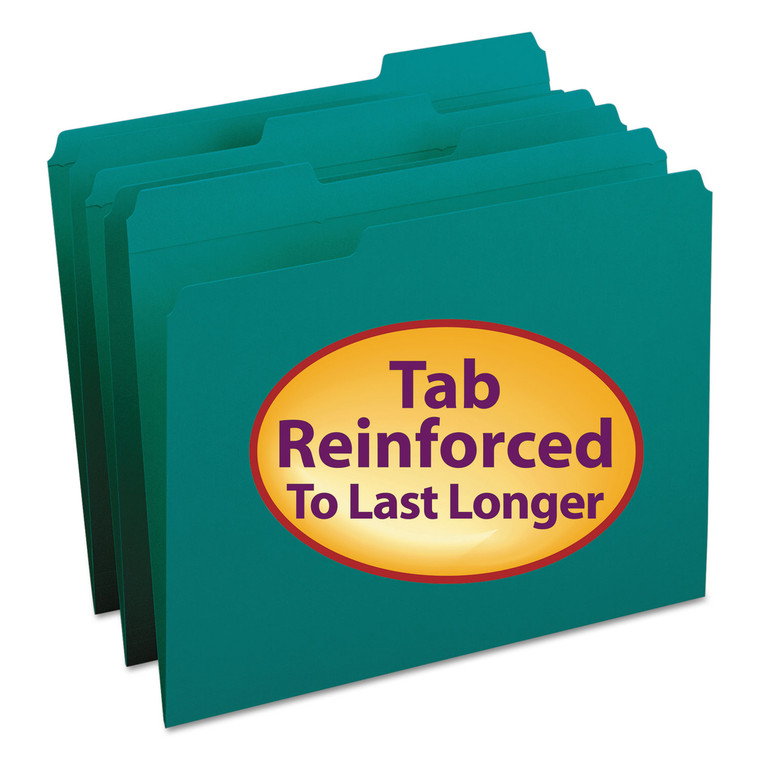 Reinforced Top Tab Colored File Folders, 1/3-Cut Tabs, Letter Size, Teal, 100/box - SMD13134