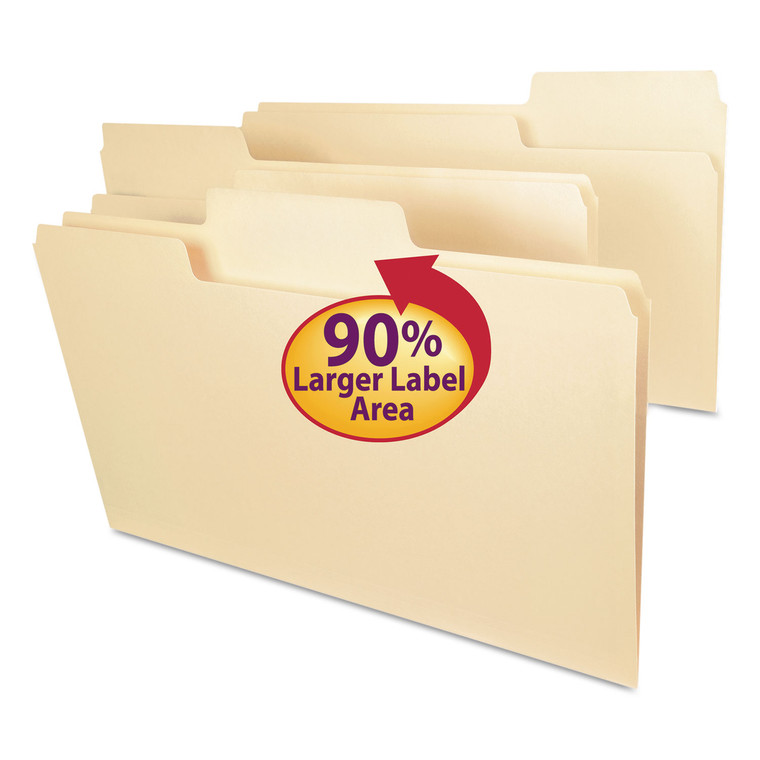 Supertab Reinforced Guide Height Top Tab Folders, 1/3-Cut Tabs, Legal Size, 11 Pt. Manila, 100/box - SMD15395