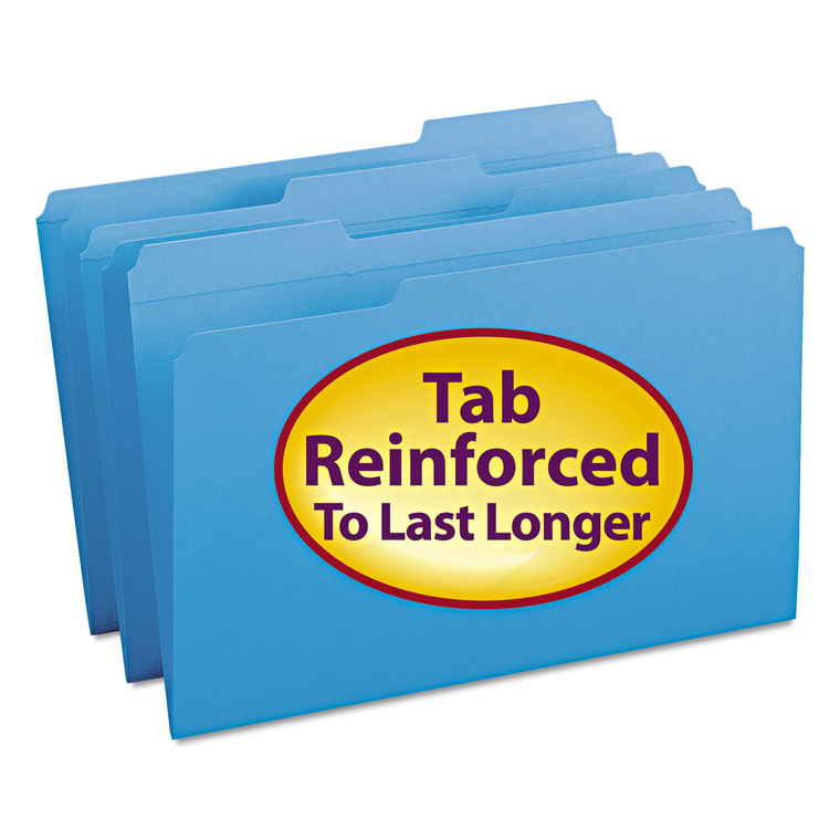 Reinforced Top Tab Colored File Folders, 1/3-Cut Tabs, Legal Size, Blue, 100/box - SMD17034