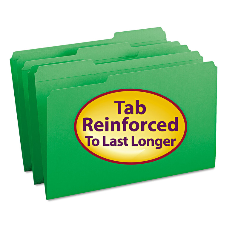 Reinforced Top Tab Colored File Folders, 1/3-Cut Tabs, Legal Size, Green, 100/box - SMD17134