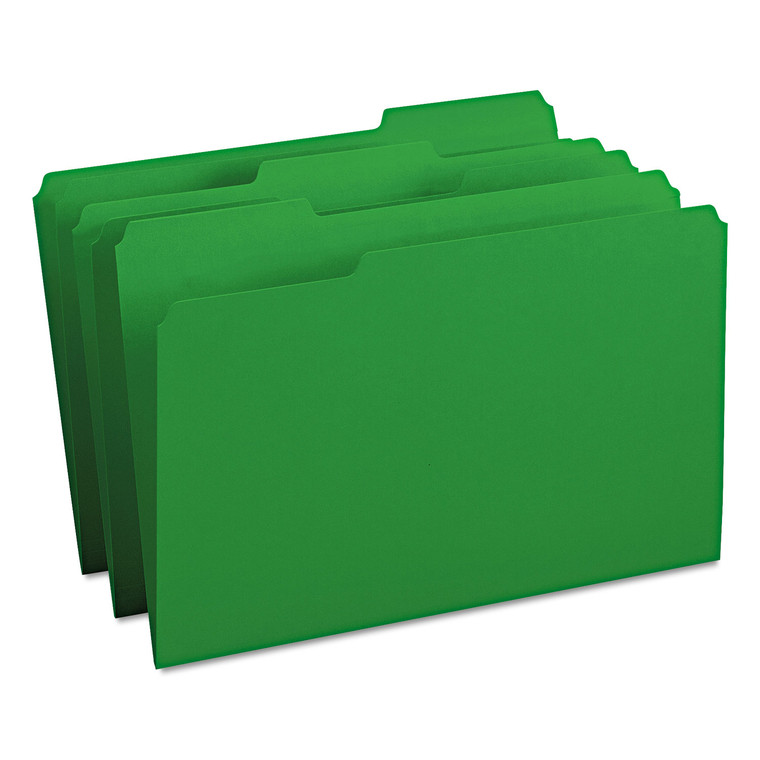 Colored File Folders, 1/3-Cut Tabs, Legal Size, Green, 100/box - SMD17143