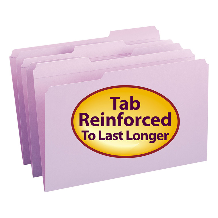 Reinforced Top Tab Colored File Folders, 1/3-Cut Tabs, Legal Size, Lavender, 100/box - SMD17434