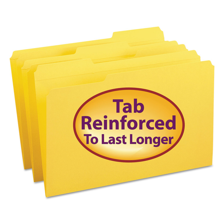 Reinforced Top Tab Colored File Folders, 1/3-Cut Tabs, Legal Size, Yellow, 100/box - SMD17934