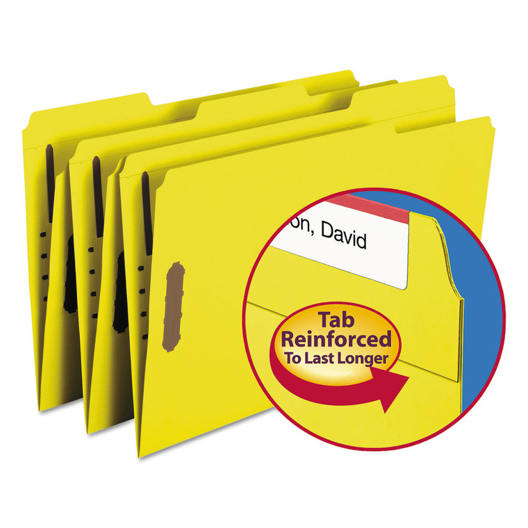 Top Tab Colored 2-Fastener Folders, 1/3-Cut Tabs, Legal Size, Yellow, 50/box - SMD17940