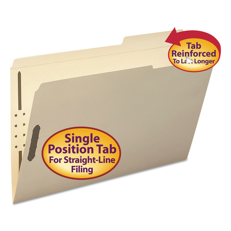Top Tab 2-Fastener Folders, 2/5-Cut Tabs, Right Of Center, Legal Size, 11 Pt. Manila, 50/box - SMD19587
