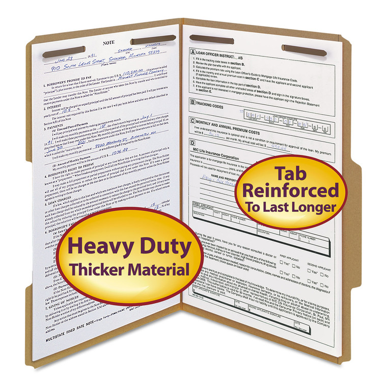 Top Tab 2-Fastener Folders, 2/5-Cut Tabs, Right Of Center, Legal Size, 17 Pt. Kraft, 50/box - SMD19882