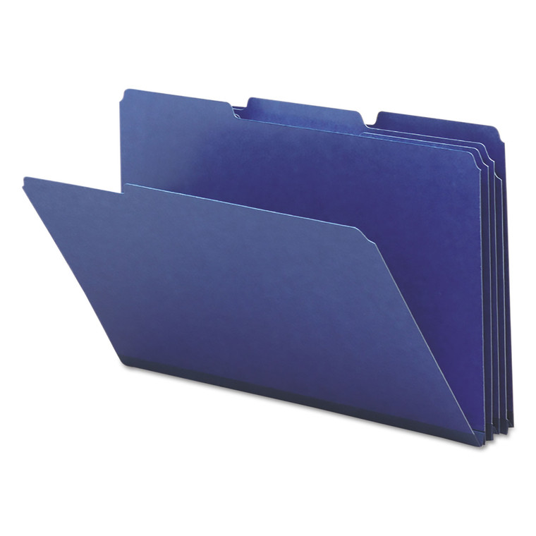 Expanding Recycled Heavy Pressboard Folders, 1/3-Cut Tabs, 1" Expansion, Legal Size, Dark Blue, 25/box - SMD22541