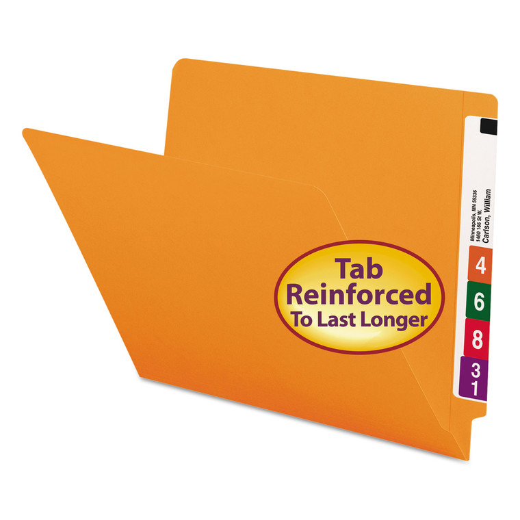 Reinforced End Tab Colored Folders, Straight Tab, Letter Size, Orange, 100/box - SMD25510