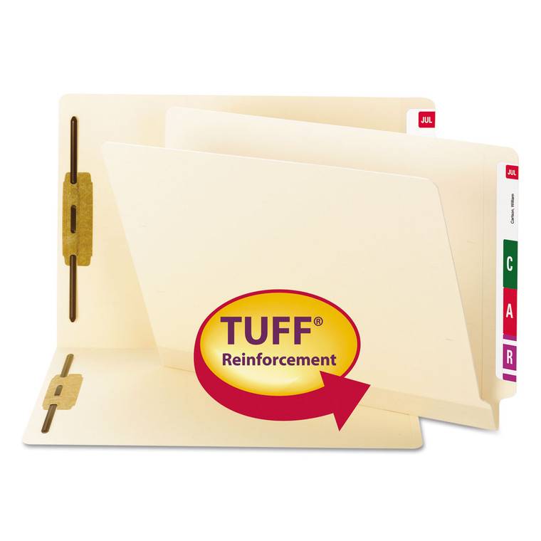 Tuff Laminated 2-Fastener Folders With Reinforced Tab, Straight Tab, Letter Size, Manila, 50/box - SMD34105