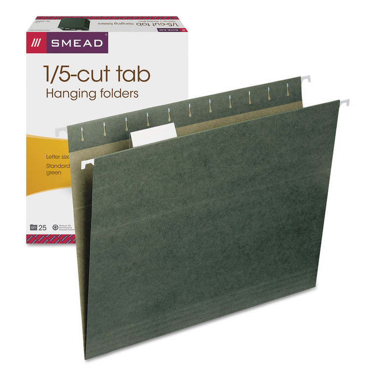Hanging Folders, Letter Size, 1/5-Cut Tab, Standard Green, 25/box - SMD64055
