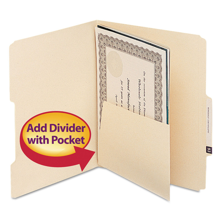 Self-Adhesive Folder Dividers For Top/end Tab Folders W/ 5 1/2" Pockets, Letter Size, Manila, 25/pack - SMD68030