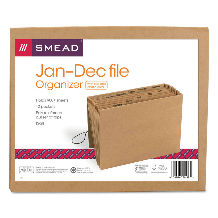 Indexed Expanding Kraft Files, 12 Sections, 1/12-Cut Tab, Letter Size, Kraft - SMD70186