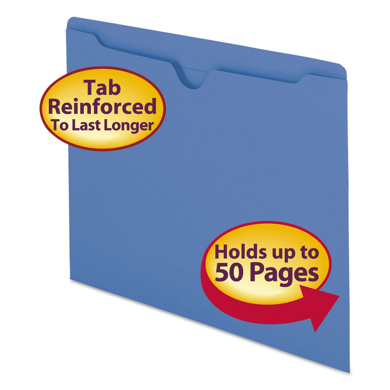 Colored File Jackets With Reinforced Double-Ply Tab, Straight Tab, Letter Size, Blue, 100/box - SMD75502