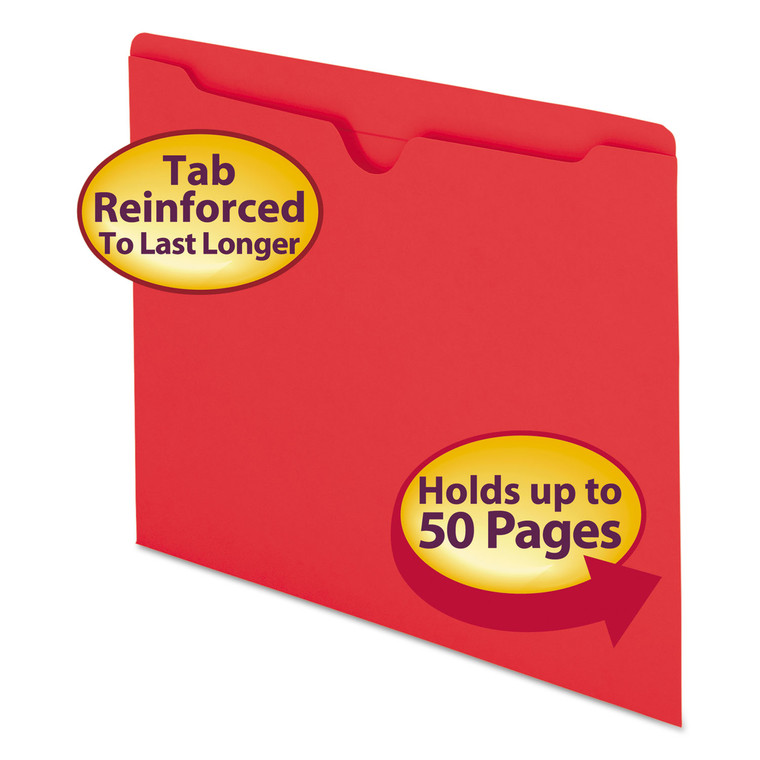 Colored File Jackets With Reinforced Double-Ply Tab, Straight Tab, Letter Size, Red, 100/box - SMD75509