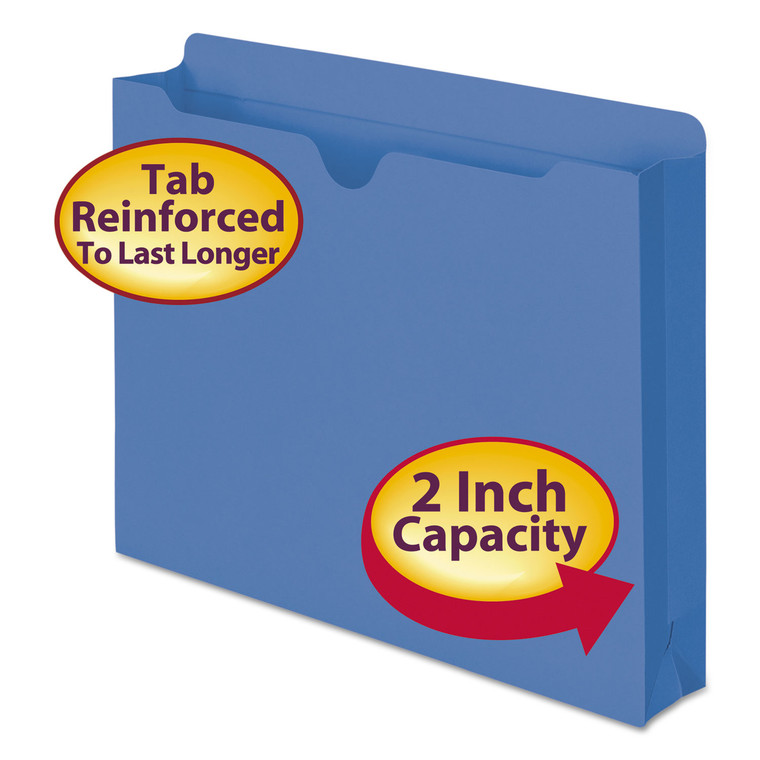 Colored File Jackets With Reinforced Double-Ply Tab, Straight Tab, Letter Size, Blue, 50/box - SMD75562