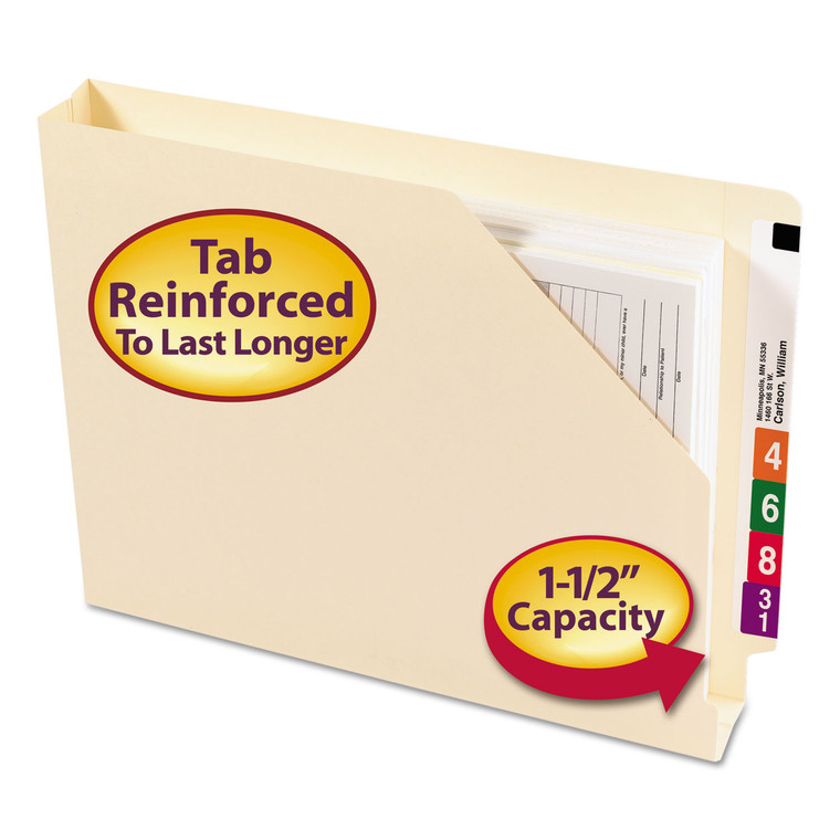 End Tab Jackets With Reinforced Tabs, Straight Tab, Letter Size, 14-Pt Manila, 50/box - SMD75740