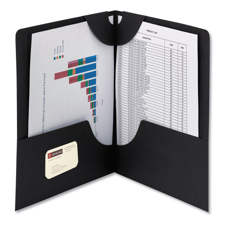 Lockit Two-Pocket Folder, Textured Paper, 100-Sheet Capacity, 11 X 8.5, Black, 25/box - SMD87981