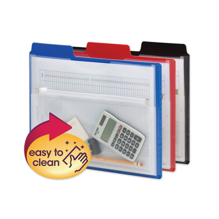 Poly Project Organizer With Zip Pouch, 2-Sections, 1/3-Cut Tab, Letter Size, Assorted Colors, 3/pack - SMD89614