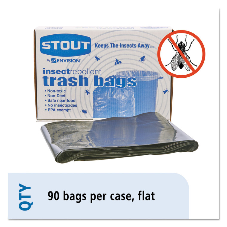 Insect-Repellent Trash Bags, 30 Gal, 2 Mil, 33" X 40", Black, 90/box - STOP3340K20