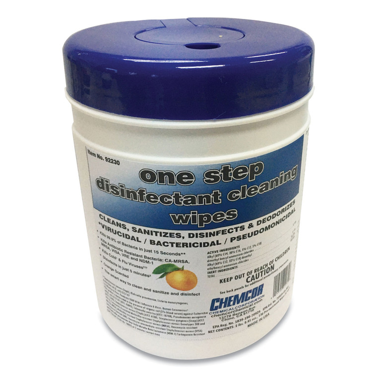 One Step Disinfectant Cleaning Wipes, Orange Scent, 8 X 6, White, 130/canister, 12 Canisters/carton - TEH92230