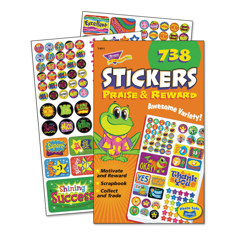 Sticker Assortment Pack, Frogs, Starts, Thank You!, Assorted Colors, 738/pad - TEP5011